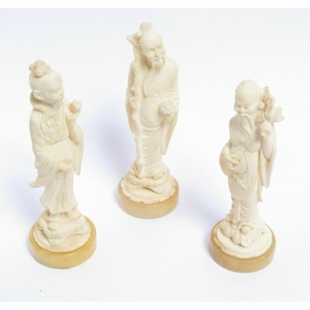 Vintage Signed Carved Asian Figurines set of 3 A Giannelli Italian Sculpture